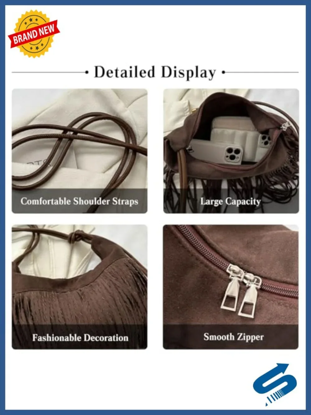Vintage Fringe Suede Hobo Bag Tassel Shoulder Crossbody Purse